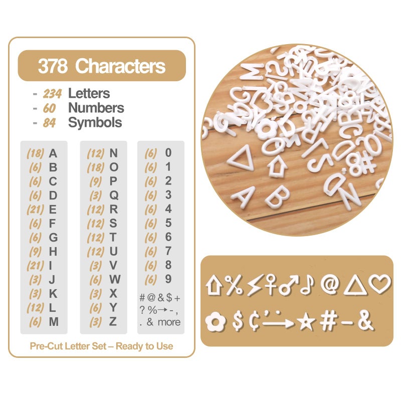Big Role Letters for Letter Board Letters Only, 1 inch White Message Board Letters Felt Letter Board Sign Accessories (378 pcs), 1â€ Pre Cut Plastic Letterboard Letters Numbers Changeable Menu Board Replacement - Image 2